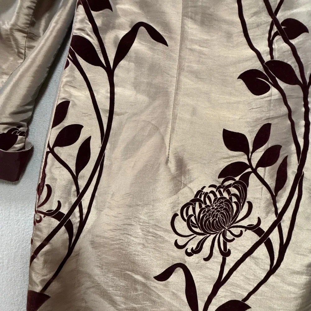 Elegant Asian Velvet Satin Floral Reversible Kimono Coat‎ Size 14